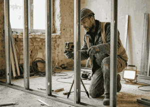 Double wall profile frame for soundproofing