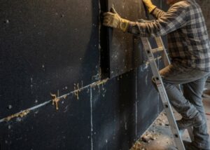 Bonding MGEL with poliurethane adesive and apply on partition wall